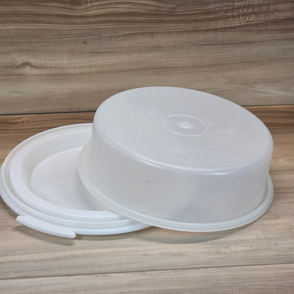 Tupperware Round Pie Carrier Saver Lid White Excellent Vintage Translucent